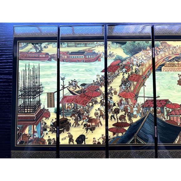 6 panel folding screen, Chinese Symphonic Picture Riverside Scene - Picture 8 of 15